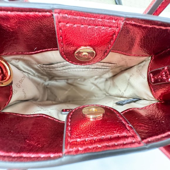 Michael Kors Mercer XS North South MINI Satchel Crossbody Bag Patent Crimson - Picture 8 of 10